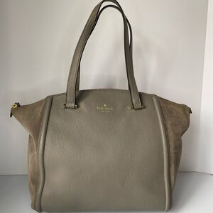 Kate Spade Taupe Leather & Suede Satchel Tote Bag